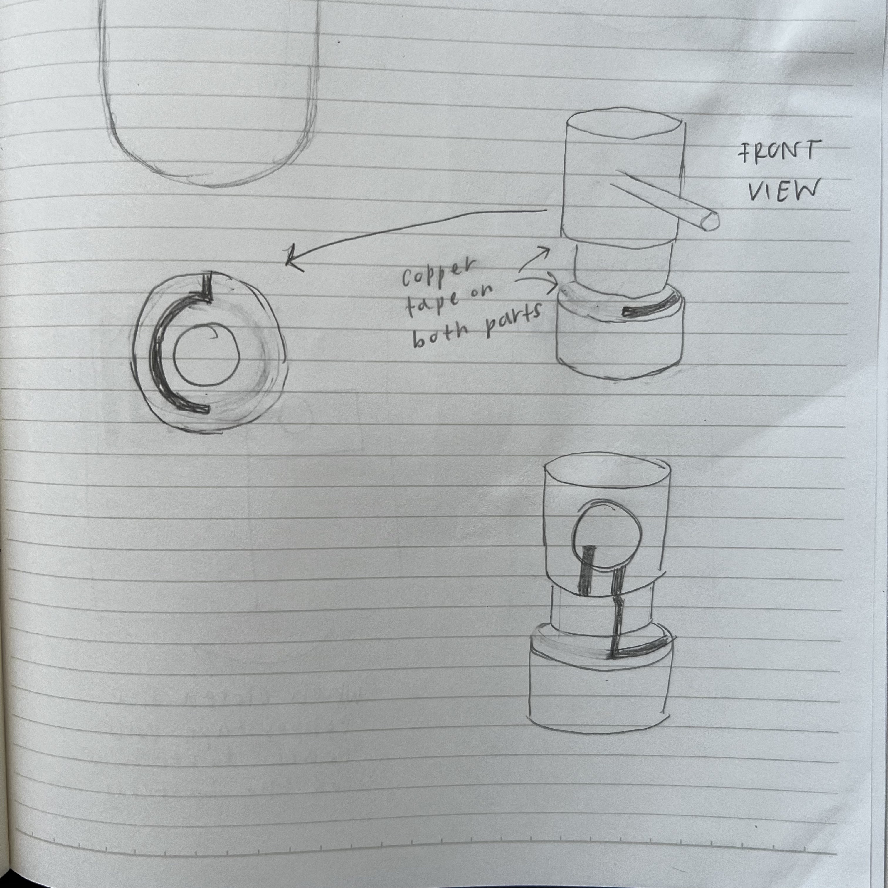 Sketches on different ways to use copper tape on the pump
