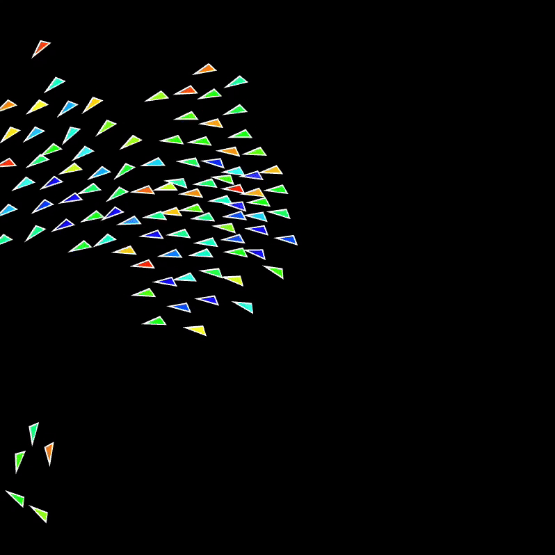 Flocking behaviour mimiced by using arrow keys to change direction of boids