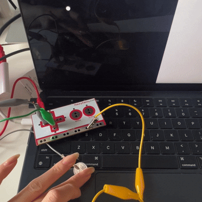 Testing the dimes as buttons connected with the Makey Makey