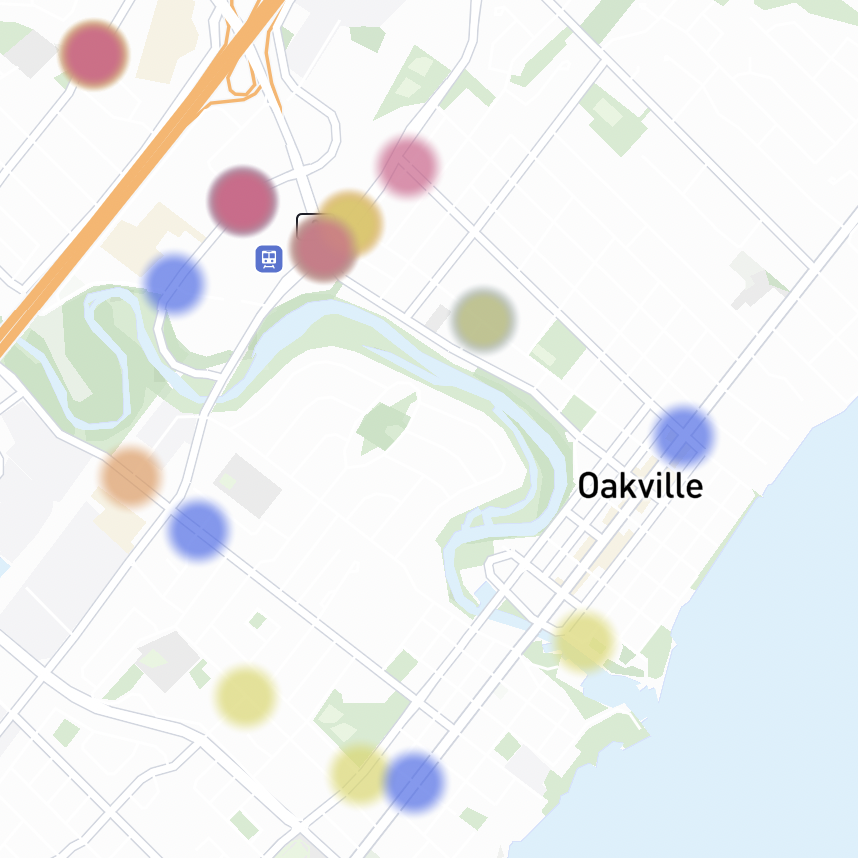 Mapbox bivariate data of bicycle theft per month in Oakville