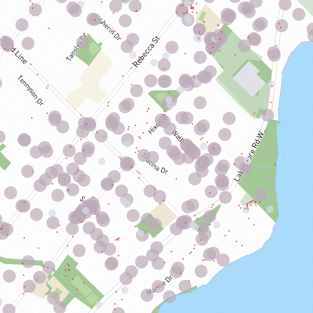 Mapbox bivariate data of coyote encounters in Oakville